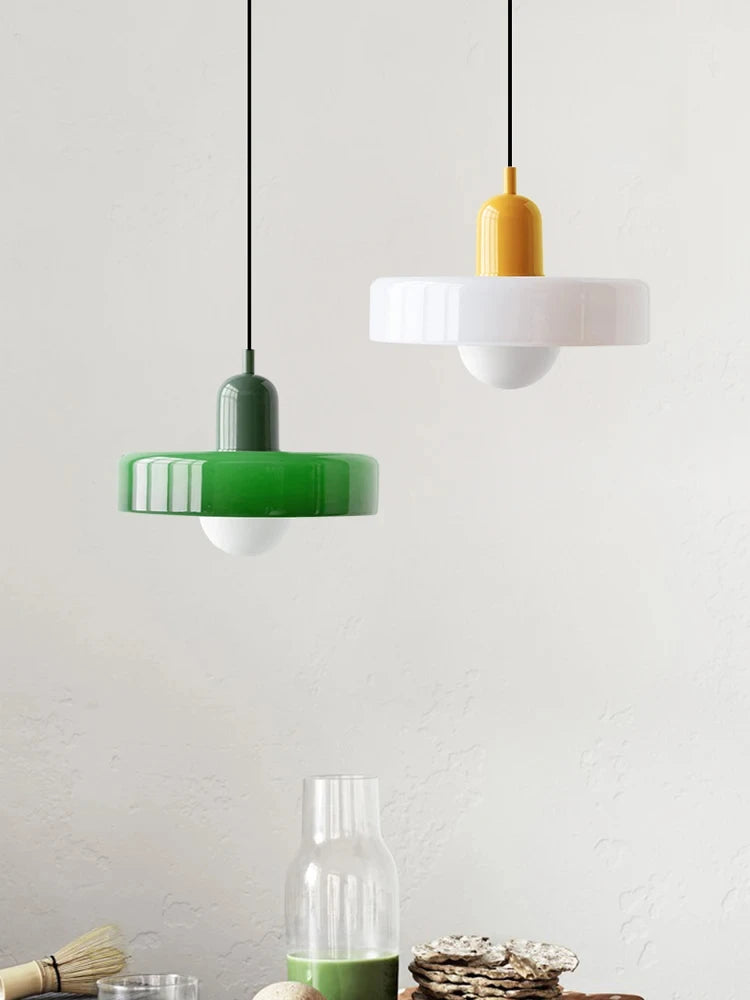 *Lustre Suspension en Verre Nordique Bauhaus - Design Rétro Vintage - Luminaire Décoratif pour Salon Chambre Bar Café - Compatible LED E27