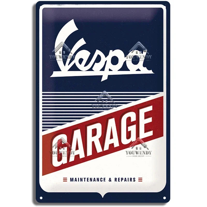 Plaques métal rétro-vintage sur le thème Vespa, déco reproduction d'importation publicitaire....