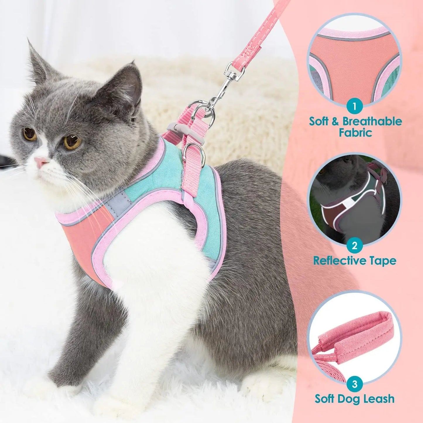 *Harnais Réfléchissant pour Chat et Petit Chien avec Laisse - Gilet Ajustable Sécurité Nuit - Taille S/M/L